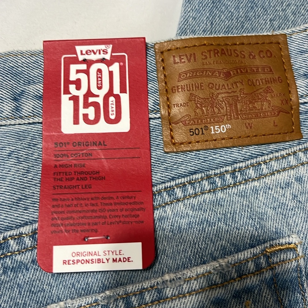 Levis 501 Plus Jeans 150th ANNIVERSARY Patchwork Fresh as a Daisy lite wash NWT - Picture 9 of 16